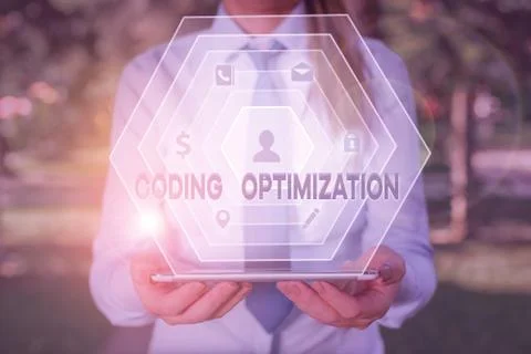 Handwriting text writing Coding Optimization. Concept meaning method of code Foto stock