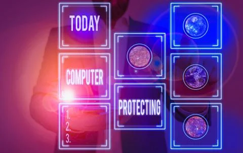 Handwriting text writing Computer Protecting. Concept meaning protecting Foto stock
