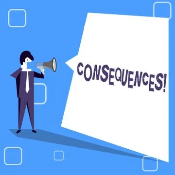 Handwriting text writing Consequences. Concept meaning Result Outcome Output Illustrazione stock