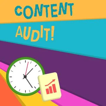 Handwriting text writing Content Audit. Concept meaning process of evaluating Illustrazione stock