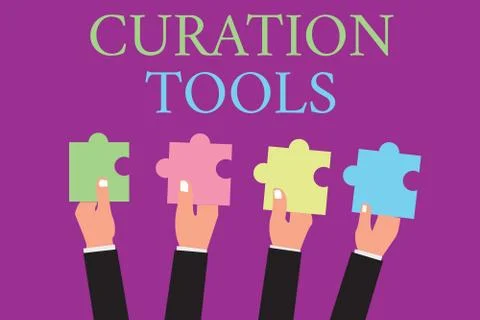 Handwriting text writing Curation Tools. Concept meaning Software used in Ilustração Stock