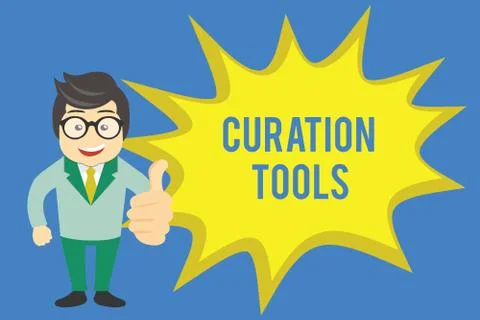 Handwriting text writing Curation Tools. Concept meaning Software used in Ilustração Stock