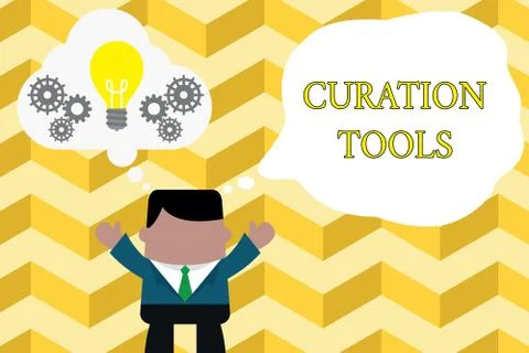 Handwriting text writing Curation Tools. Concept meaning Software used in Ilustração Stock