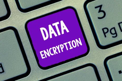 Handwriting text writing Data Encryption. Concept meaning Symmetric key Stock Photos