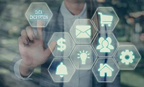 Handwriting text writing Data Encryption. Concept meaning Symmetrickey algorithm Stock Photos