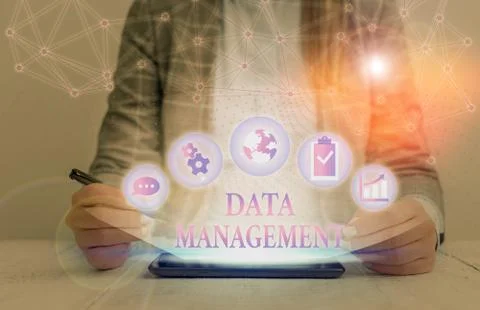 Handwriting text writing Data Management. Concept meaning disciplines related to Stock Photos