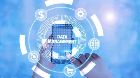 Handwriting text writing Data Management. Concept meaning disciplines related to Foto stock