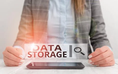 Handwriting text writing Data Storage. Concept meaning the act of archiving data 스톡 사진