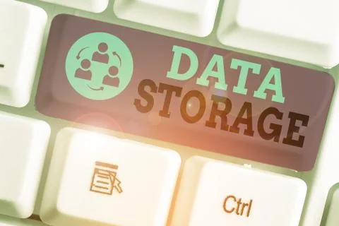 Handwriting text writing Data Storage. Concept meaning the act of archiving data 스톡 사진