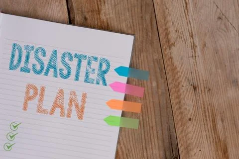 Handwriting text writing Disaster Plan. Concept meaning Respond to Emergency 스톡 사진