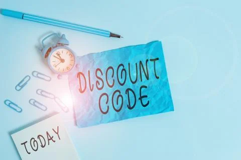 Handwriting text writing Discount Code. Concept meaning Series of letters or Stock-Fotos