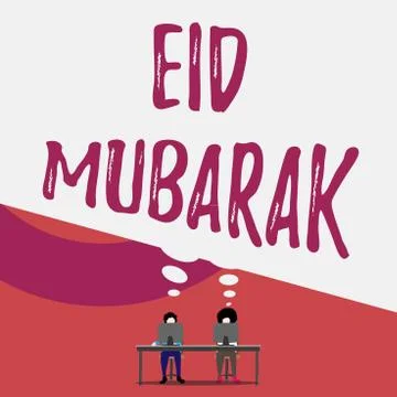 Handwriting text writing Eid Mubarak. Concept meaning traditional Muslim Illustrazione stock