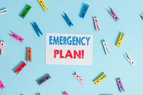 Handwriting text writing Emergency Plan. Concept meaning actions developed to Stock Photos