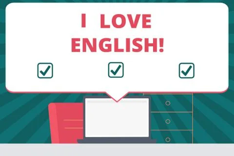 Handwriting text writing I Love English. Concept meaning To have affection for Stock Illustration