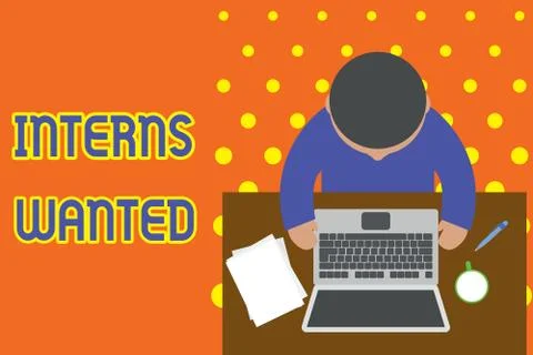 Handwriting text writing Interns Wanted. Concept meaning Looking for on the job Stock Illustration