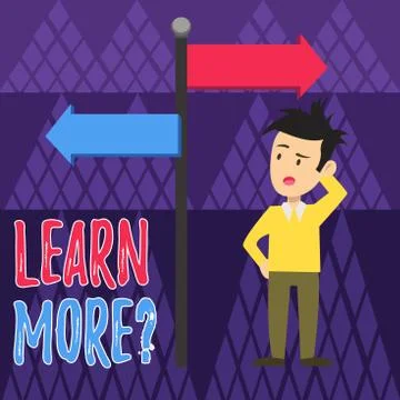Handwriting text writing Learn More question. Concept meaning gain knowledge or Stock Illustration
