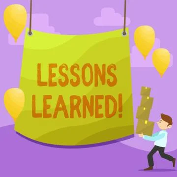 Handwriting text writing Lessons Learned. Concept meaning learning gained from Illustrazione stock