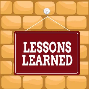 Handwriting text writing Lessons Learned. Concept meaning the knowledge or Illustrazione stock