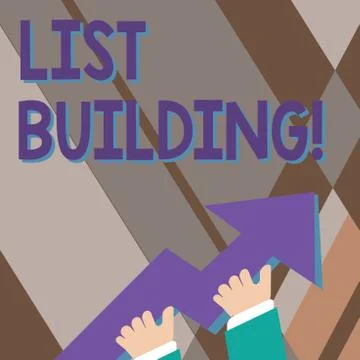 Handwriting text writing List Building. Concept meaning database of showing y Ilustración de archivo