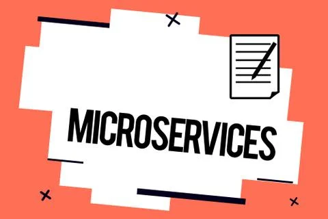 Handwriting text writing Microservices. Concept meaning Software development Illustrazione stock