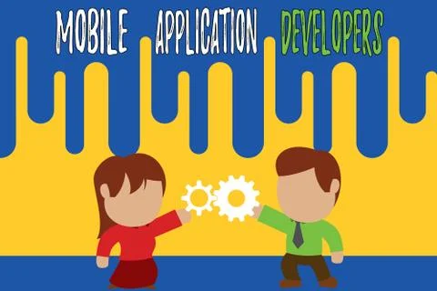 Handwriting text writing Mobile Application Developers. Concept meaning create Stock Illustration