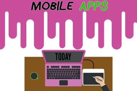 Handwriting text writing Mobile Apps. Concept meaning application software Stock Illustration