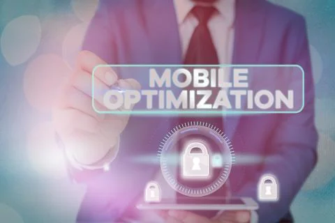 Handwriting text writing Mobile Optimization. Concept meaning Site Content Stock Photos