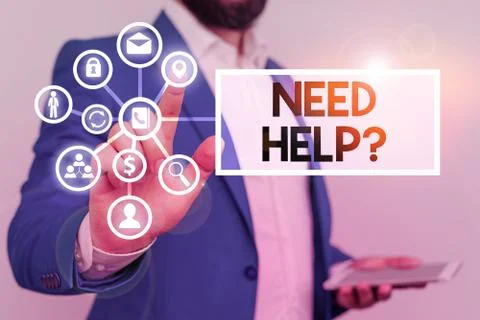 Handwriting text writing Need Helpquestion. Concept meaning to give or provide Stock Photos