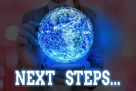 Handwriting text writing Next Steps. Concept meaning something you do or plan Stock Photos
