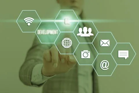 Handwriting text writing Oil Development. Concept meaning act or process of Stock Photos