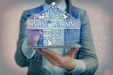 Handwriting text writing Online Learning. Concept meaning taking a course that Stock Photos