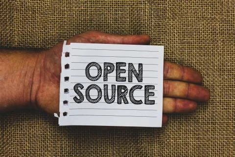 Handwriting text writing Open Source. Concept meaning denoting software which Stockfoto's
