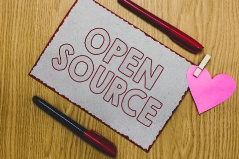 Handwriting text writing Open Source. Concept meaning denoting software which 스톡 사진