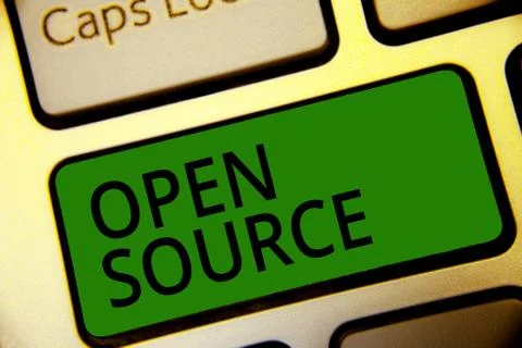 Handwriting text writing Open Source. Concept meaning denoting software which Foto stock