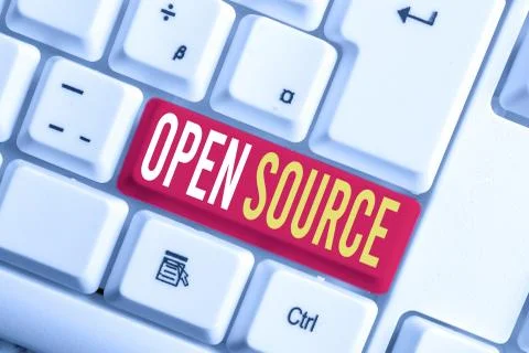 Handwriting text writing Open Source. Concept meaning denoting software which Foto stock