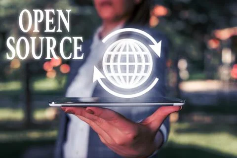 Handwriting text writing Open Source. Concept meaning denoting software which 스톡 사진