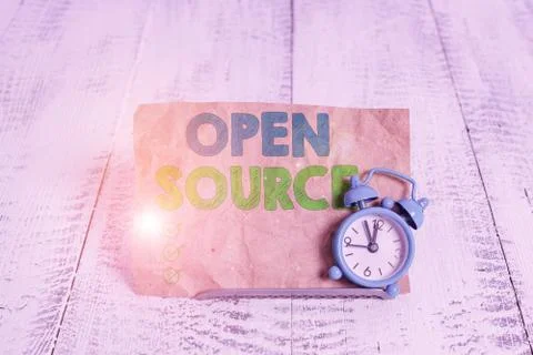 Handwriting text writing Open Source. Concept meaning denoting software which Foto stock