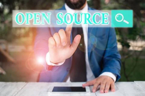 Handwriting text writing Open Source. Concept meaning denoting software which 스톡 사진
