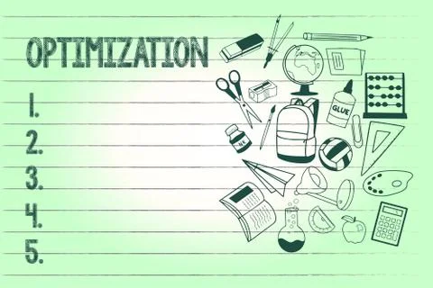 Handwriting text writing Optimization. Concept meaning Making the best or most Stock Illustration