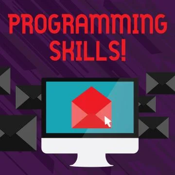 Handwriting text writing Programming Skills. Concept meaning skills vital to Ilustración de archivo