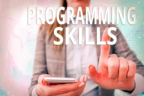 Handwriting text writing Programming Skills. Concept meaning expertise required 스톡 사진