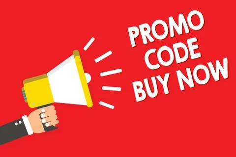 Handwriting text writing Promo Code Buy Now. Concept meaning Giving great dis Stock Illustration