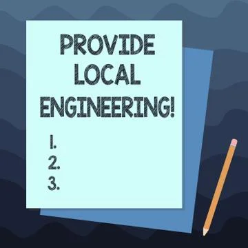 Handwriting text writing Provide Local Engineering. Concept meaning Building Ilustración de archivo
