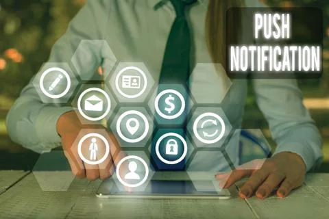 Handwriting text writing Push Notification. Concept meaning automated message Stock Photos