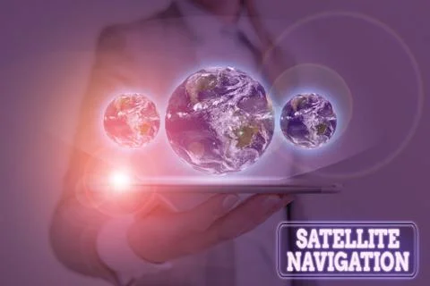 Handwriting text writing Satellite Navigation. Concept meaning system providing Stock Photos