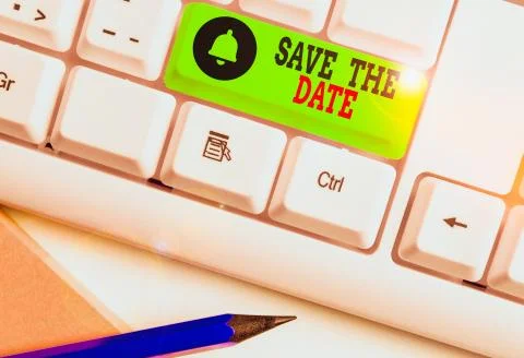 Handwriting text writing Save The Date. Concept meaning Systematized events Stock Photos