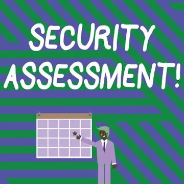Handwriting text writing Security Assessment. Concept meaning study to locate IT Stock Illustration