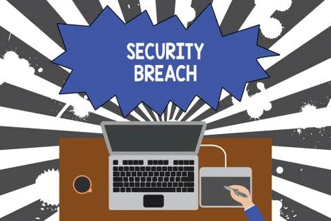Handwriting text writing Security Breach. Concept meaning incident that results 库存插图