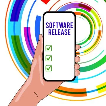 Handwriting text writing Software Release. Concept meaning sum of stages of 库存插图