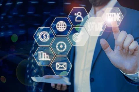 Handwriting text writing Software Testing. Concept meaning evaluate the Foto stock